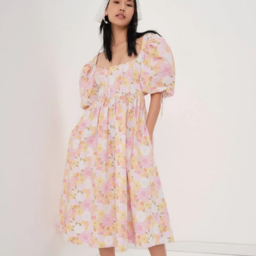 For Love And Lemons Carrie Floral Puff Sleeve Dress